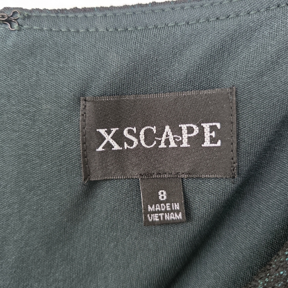 $249 XSCAPE Metallic-Threaded Gathered-Waist Dress Sz 8 Dark Green NWT - Picture 8 of 13